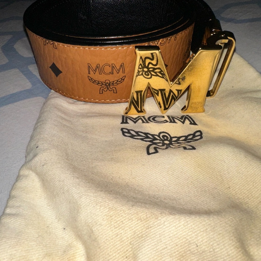 MCM Tan and Gold Leather Belt Bag